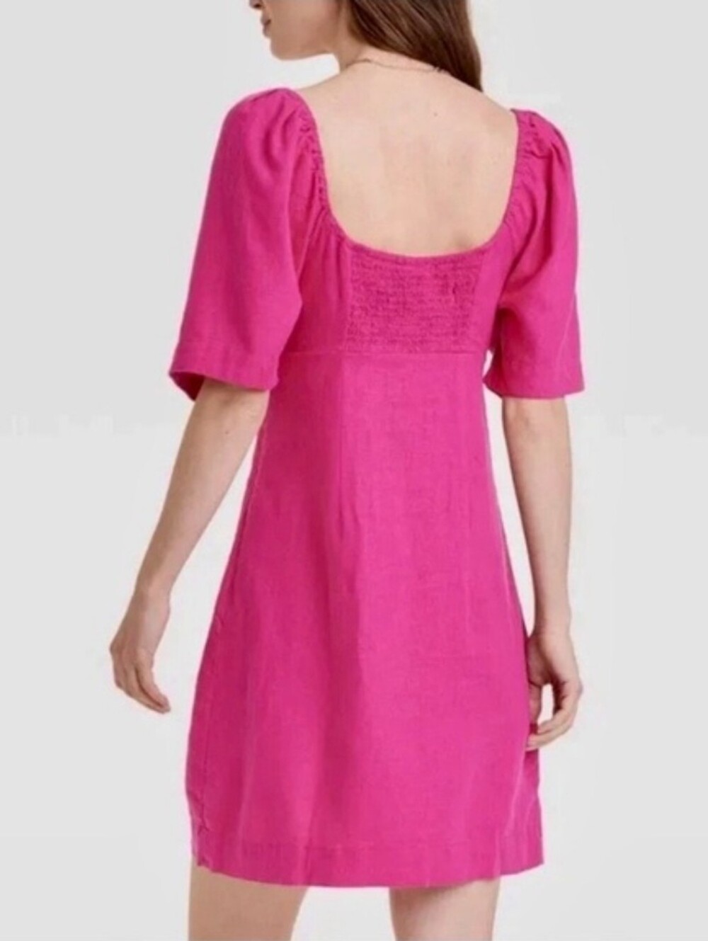 A New Day Puff Sleeve Linen Blend Dress Dark Pink XL - Picture 2 of 8
